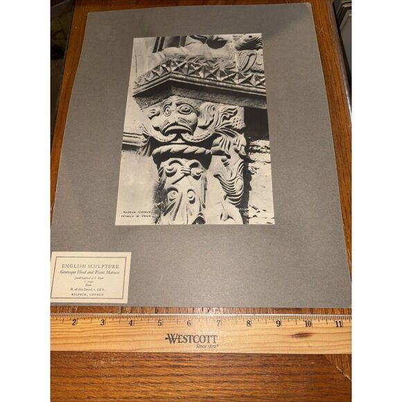 Vintage Grotesque Head & Plant Motives English Sculpture Photo Kilpeck Church - Picture 1 of 3